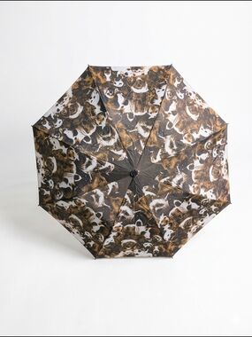 Vintage Dog Print Compact Folding Umbrella Brown White Black